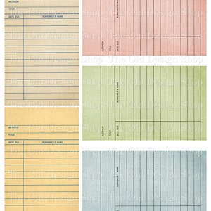 Tarjetas de biblioteca de colores pastel, estilo vintage, imprimibles, para amantes de los libros, diarios basura, suministros para hacer tarjetas, hojas de collage digital JPG