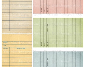 Pastel Colored Library Cards Vintage Style Printable Digital Collage Sheet