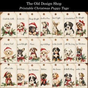 Afdrukbare kerst puppy-tags kortstondige voor ongewenste tijdschriften Kaarten maken aanbod schattige puppy's afdrukbare cadeaukaartje digitale download JPG-formaat
