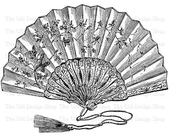 Victorian Fan Clipart, Vintage Handheld Fan, Digital Download PNG, JPG