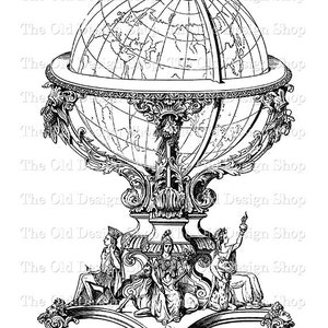 Globus Clip Art Vintage Illustration Kommerzielle Nutzung Digital Stamp Transfer Bild PNG JPG Formate
