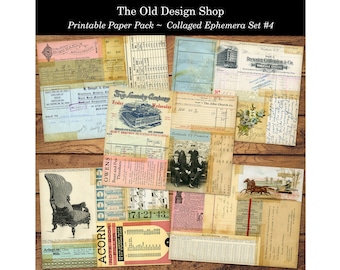 Collaged Ephemera Background Paper Pack Set 4 Vintage Inspired 8.5 x 11” Printable Junk Journal Signature Scrapbook Paper Digital Download