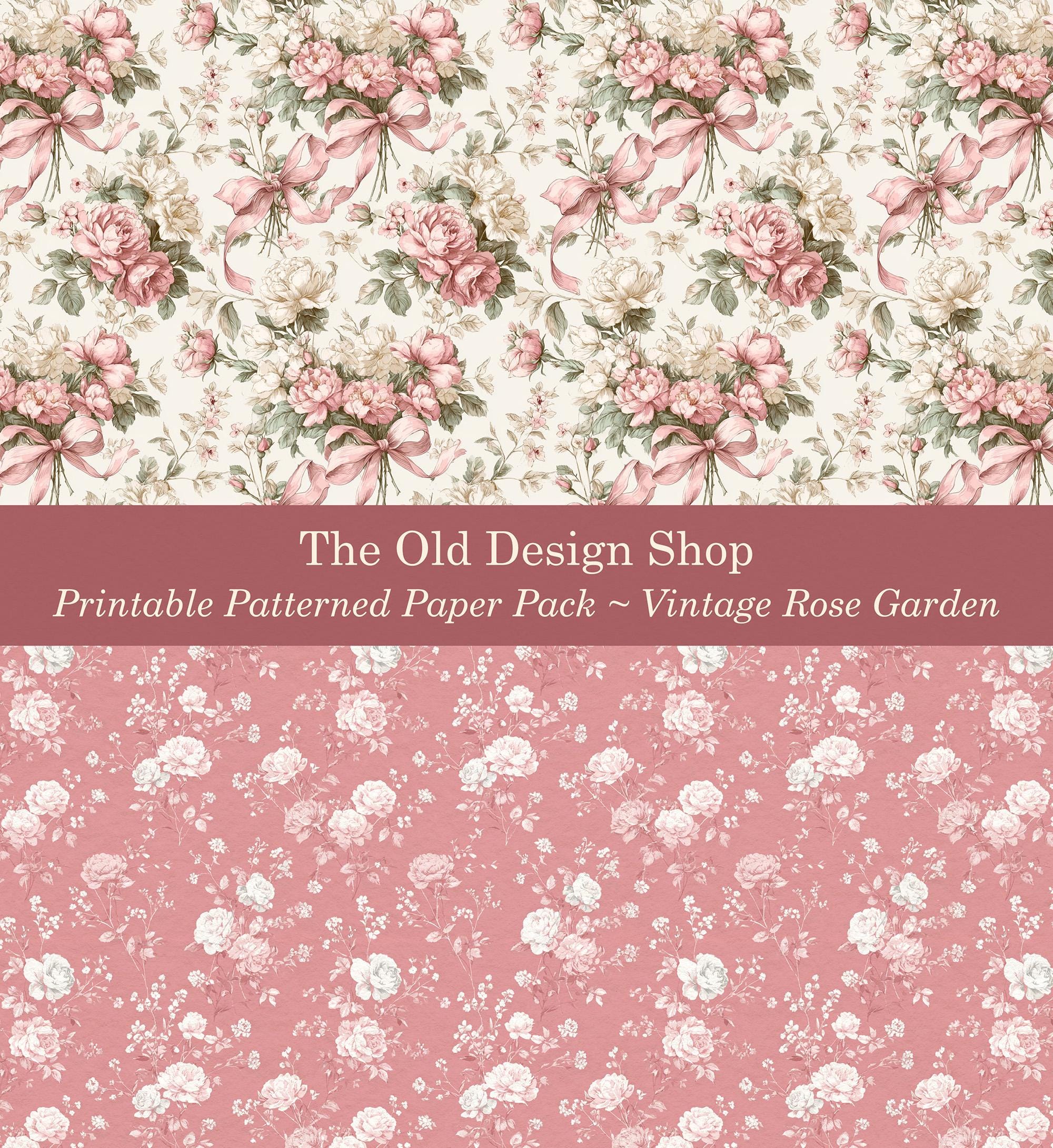 Vintage Rose Garden Digital Paper Pack Printable Romantic Pink Cottage ...