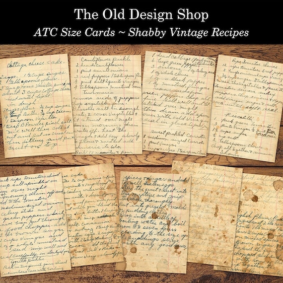 Vintage Handwritten Recipes ATC Size Journal Card Printable Ephemera Digital Collage Sheet