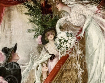 Harrison Fisher Vintage Wedding Graphics for Cardmaking Junk Journals Printable Bride Throwing Bouquet Ephemera Commercial Use Digital JPG