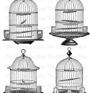Bird Cage Clipart Grafica vintage stampabile Ink Saver Gabbie per uccelli per Cardmaking Junk Journal Uso commerciale File PNG Download digitale Set 2