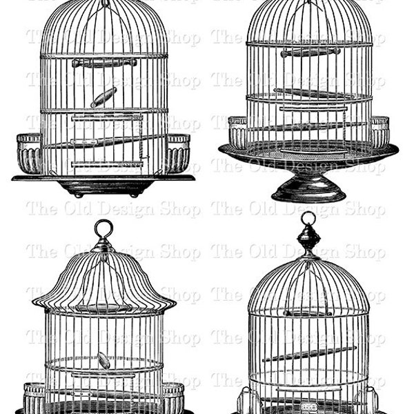 Bird Cage Clipart Vintage Graphics Printable Ink Saver Birdcages for Cardmaking Junk Journal Commercial Use PNG File Digital Download Set 2