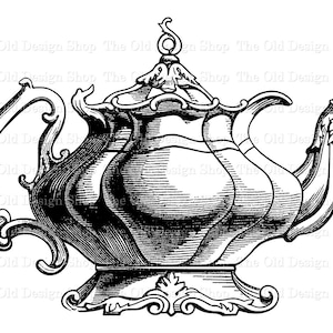 Fancy Vintage Teapot Kitchen Clip Art Illustration Commercial Use Digital Stamp Transfer Image
