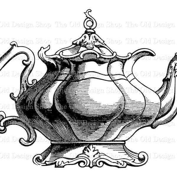 Fancy Vintage Teapot Kitchen Clip Art Illustration Commercial Use Digital Stamp Transfer Image