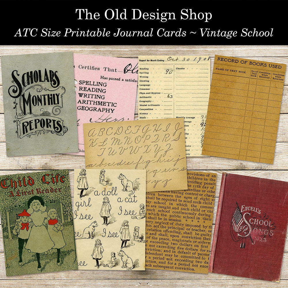 Vintage School Printable Journal Cards Atc Size 2 5 Inch X 3 5 Etsy Vintage School Printable Journal Cards Atc Size 2 5 Inch X 3 5 Etsy