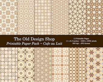 Digital Papers Coffee Colored Café au Lait Paper Pack Printable Scrapbook Cardmaking Supply Junk Journal Signatures Digital Download JPG