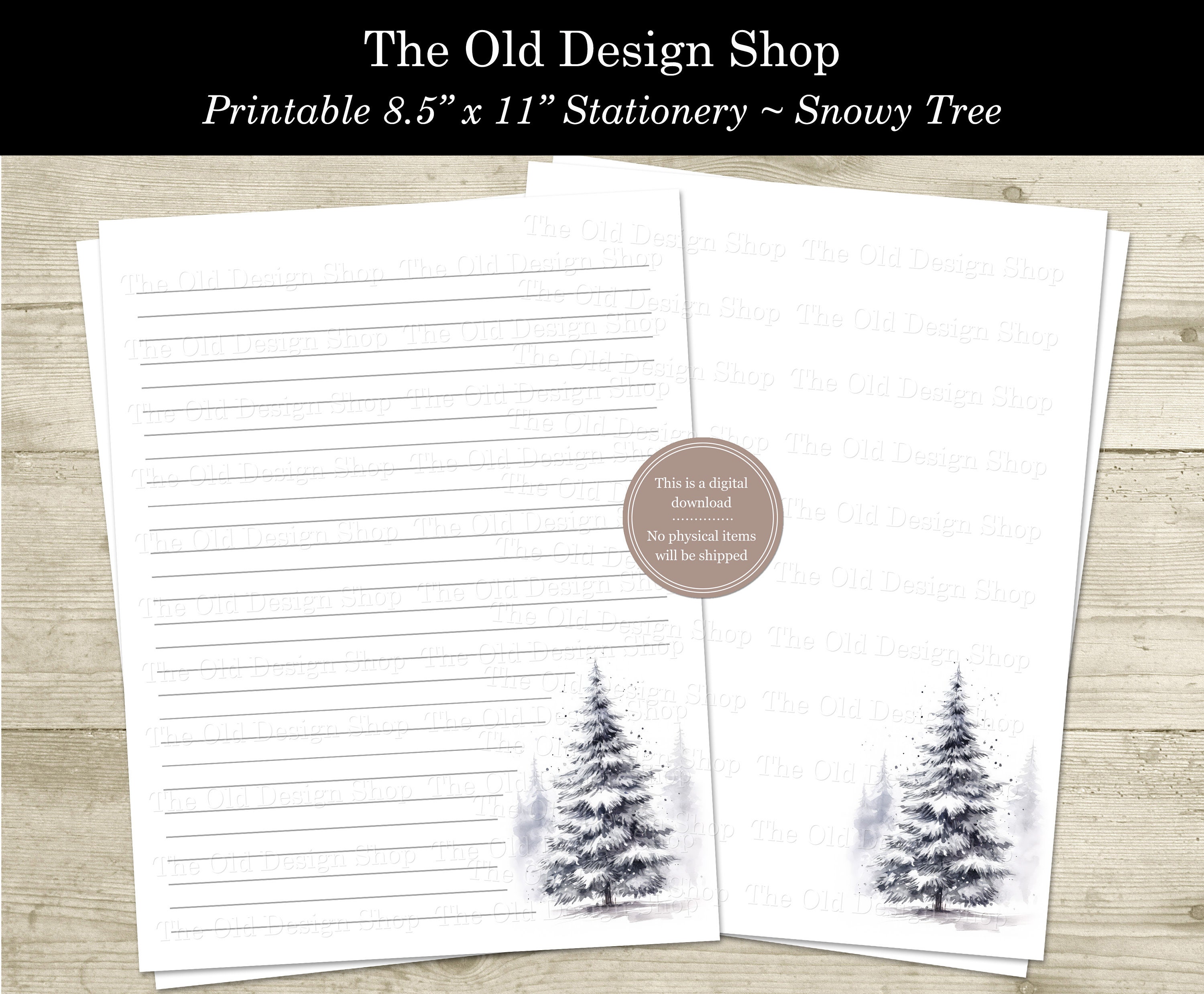 Printable Letter Writing Stationery Snowy Tree Watercolor Printable ...