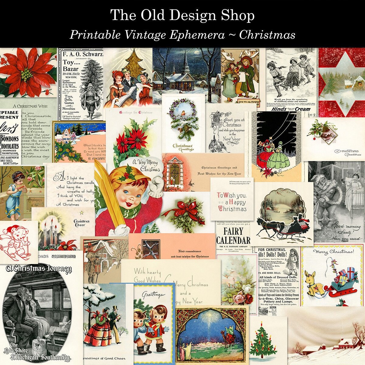 Vintage Christmas Printable Ephemera Digital Download Collage Sheets