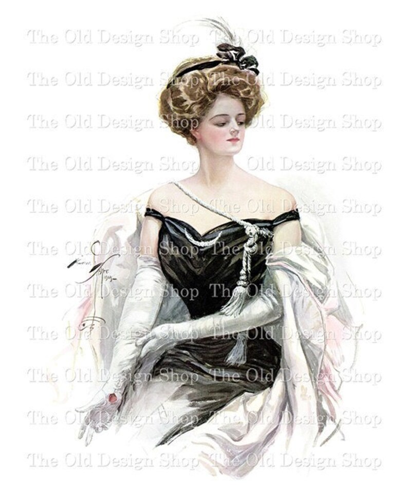 Harrison Fisher Vintage Lady Graphics for Cardmaking Junk Journals Elegant in Black Vintage Printable Art Commercial Use Digital Download image 1