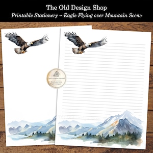 Papelería para escribir cartas imprimible Eagle Stationery Eagle Flying Penpal Papelería para cartas escritas a mano con líneas y sin líneas Descarga digital