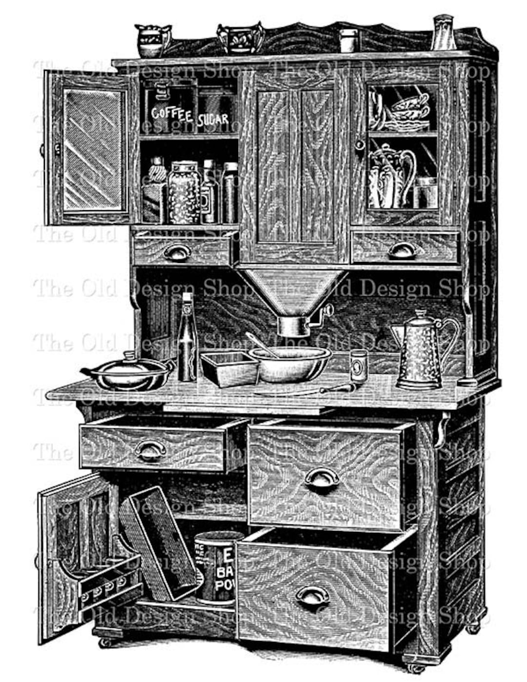 Kitchen Cupboard Clip Art Vintage Hoosier Illustration Etsy