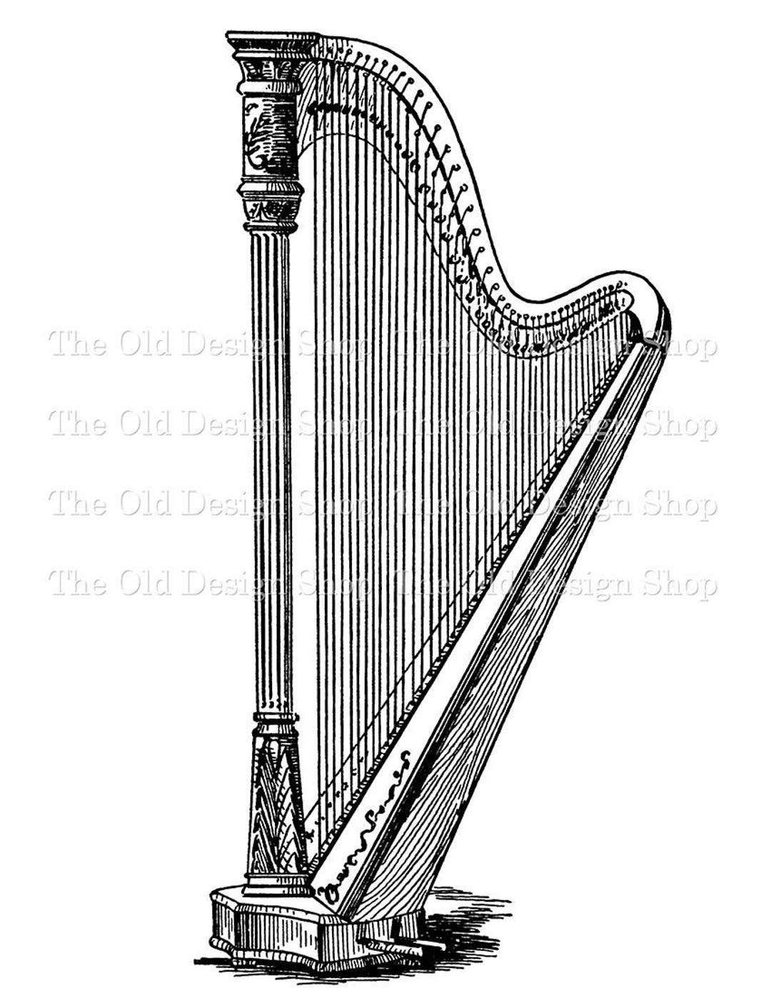 Harp Clip Art Musical Instrument Commercial Use Vintage Etsy