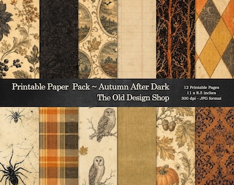 Vintage Halloween Digital Paper Pack, Autumn Printable Scrapbook Papers Junk Journal Backgrounds