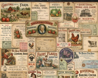 Vintage Farmhouse Ephemera Collection, Printable Junk Journal Kit, Digital Download