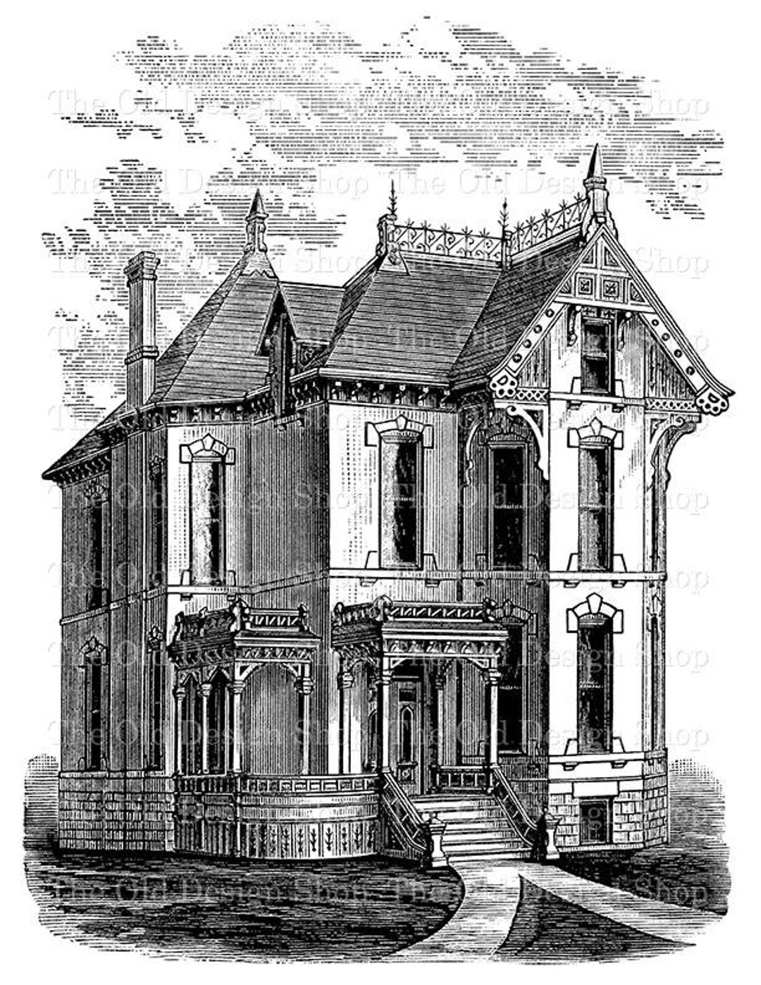 Victorian House Clip Art Vintage Spooky House Commercial Use Digital