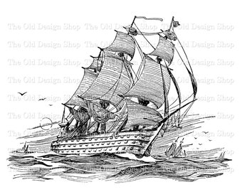 Ship Clipart for Cardmaking Junk Journals Ink Saver Vintage Ship Graphics Sublimation Transfer Commercial Use Digital Download PNG File