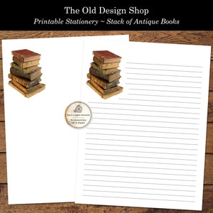 Stapel Antike Bücher Druckbares Briefpapier Liniert und Unliniert Brief Schreibpapier Penpal Stationär US Letter Größe Digitaler Download