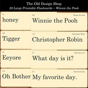 Winnie de Poeh Flashcards afdrukbare ongewenste dagboek neutrale ephemera kaarten maken levering Retro Vintage Pooh Graphics digitale download JPG-bestand