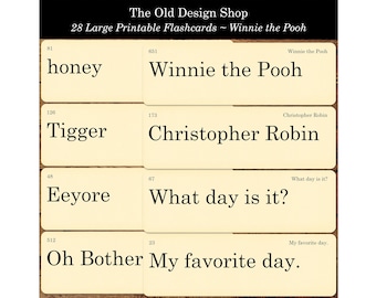 Winnie de Poeh Flashcards afdrukbare ongewenste dagboek neutrale ephemera kaarten maken levering Retro Vintage Pooh Graphics digitale download JPG-bestand