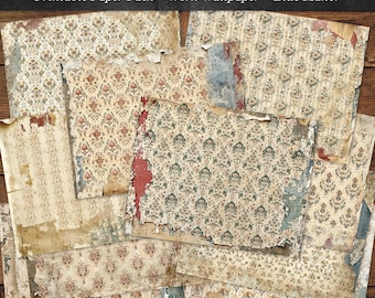 Shabby Worn Wallpaper Digital Papers Junk Journal Signatures Grunge Paper Pack Printable Cardmaking Supply Scrapbooking Papers JPG Format