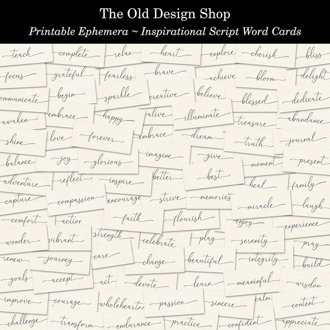 Printable Inspirational Script Words Sentiment Word Cards for Junk ...