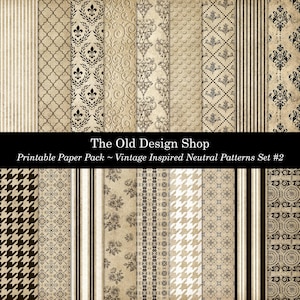 Achtergrondpapierset met neutraal patroon #2 Vintage geïnspireerde afdrukbare ongewenste tijdschrifthandtekeningpagina's Kaarten maken Supply Digitale download