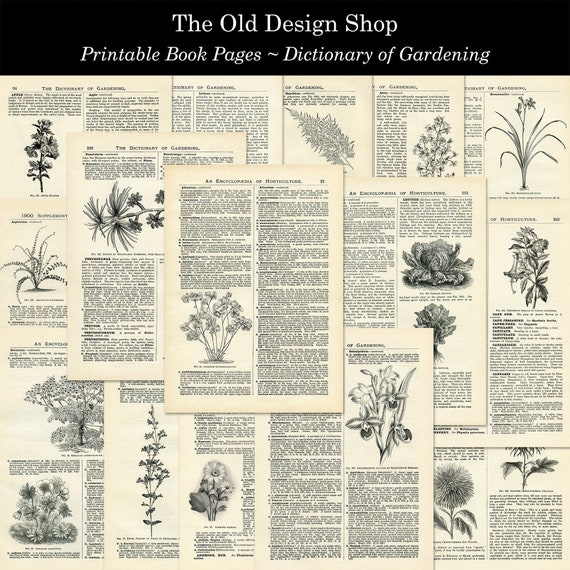 Dictionary of Gardening Printable Vintage Book Pages for Crafts Collage Mixed Media Digital Download JPG Format