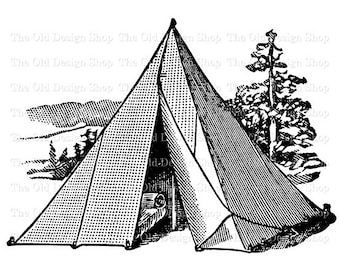 Vintage Tent Camping Clipart for Cardmaking Junk Journal Supply Vintage Camping Graphics Commercial Use Sublimation Transfer Digital PNG