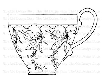 Floral Tea Cup Clipart, Embroidery Design, Teacup Sublimation, Digital Download, PNG, JPG