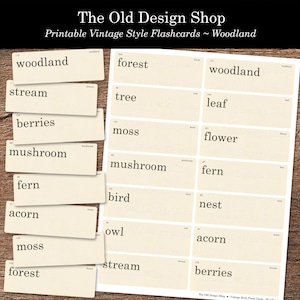 Afdrukbare Woodland Flashcards Junk Journal Ephemera Retro Vintage Flash Card Natuur Clipart Cardmaking Supply Instant Download JPG-formaat