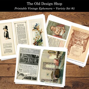 Set 5 Vintage Ephemera Printable Variety Pack Digital Download Collage ...