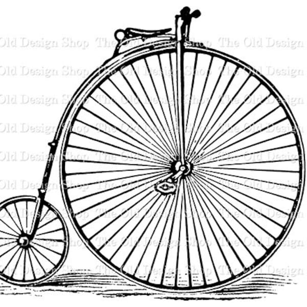 Antique Bicycle Clip Art Two Wheel Velocipede Bike Illustration Full Commercial Use Digital Stamp Transfer Image PNG JPG Formats