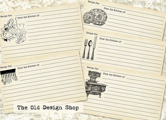 Five Recipe Cards Vintage Style 5 X 3 Inch Size Printable - Etsy