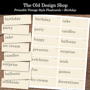 Verjaardag Flashcards Afdrukbare Junk Journal Neutral Ephemera Cardmaking Supply Retro Flash Cards Verjaardag Woorden Digitale Download JPG-bestand
