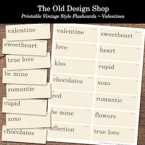 Afdrukbare Valentine Flashcards Junk Journal Ephemera Vintage Flashcard Clipart Liefdeswoorden Cardmaking Supply Digitale Download Flash Card