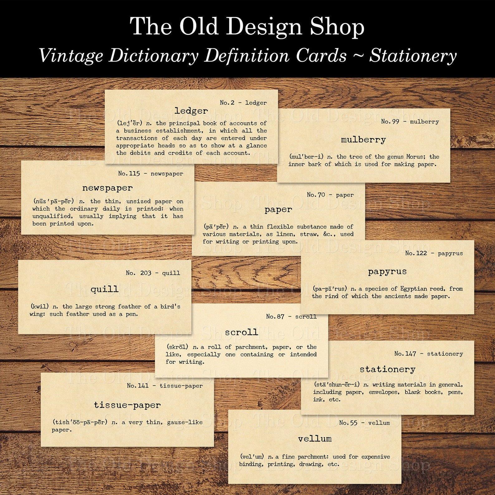 Stationery Paper Dictionary Definition Flash Cards Printable Etsy