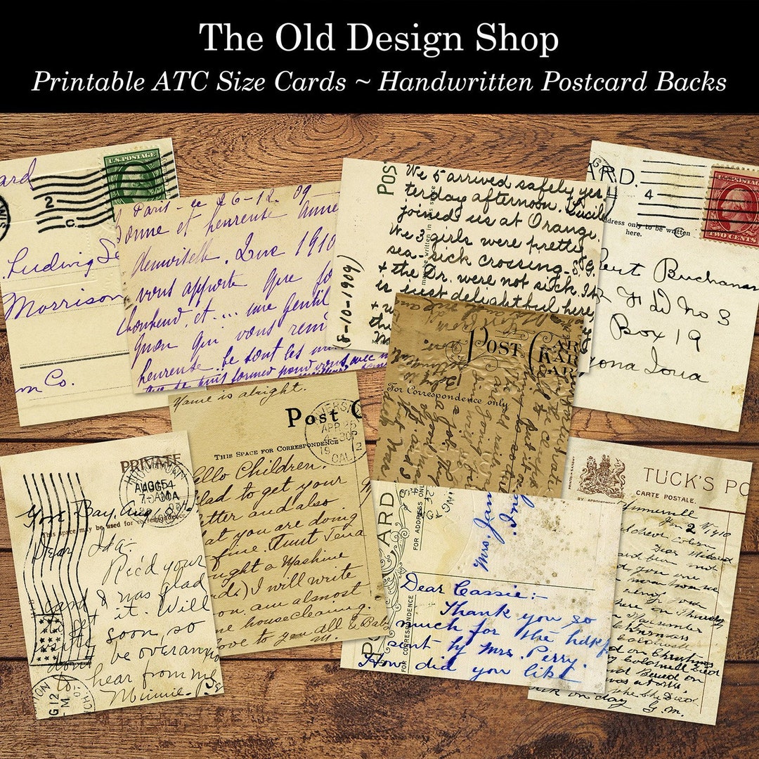 Vintage Postcard Backs With Handwriting ATC Size Printable - Etsy