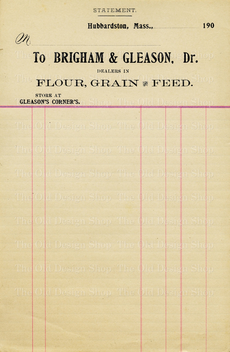 Traditional Accounting Ledger Web page Printable Ephemera Brigham Gleason Flour Grain and Feed Bill Electronic Down load JPG photo relating to Printable Ledger Page referred to as Basic Accounting Ledger Web page Printable Ephemera Brigham Gleason Flour Grain and Feed Monthly bill Electronic Down load JPG