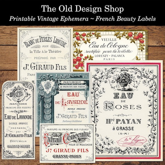 Vintage French Beauty Labels Printable Ephemera for Junk Journals Cardmaking Supply Commercial Use Digital Download Plus Individual Images