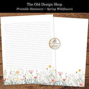 Cartas imprimibles con flores silvestres de primavera, papelería para escribir, acuarela, floral, para amigos por correspondencia, botánica, con líneas y sin líneas, descarga digital