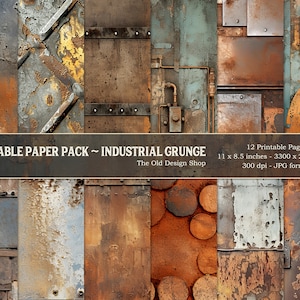 Industriële Grunge afdrukbare Junk Journal Paper Pack Roestpapier voor ongewenste tijdschriften Kaarten maken aanbod liggend formaat digitale download JPG