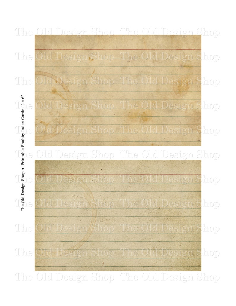 Printable Index Cards Clip Art Shabby Grunge Recipe Cards Vintage Style 4” x 6” Journal Cards Digital Download image 3