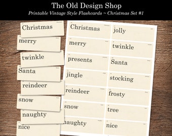 Tarjetas didácticas navideñas vintage, tarjetas retro imprimibles, descarga digital