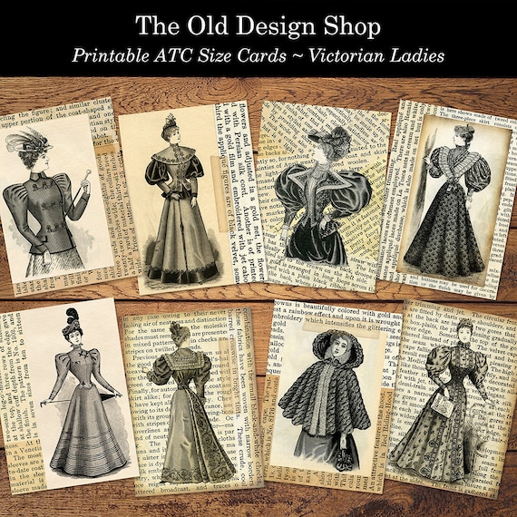 Victorian Lady 2 5 X 3 5 Atc Size Cards Vintage Fashion Etsy
