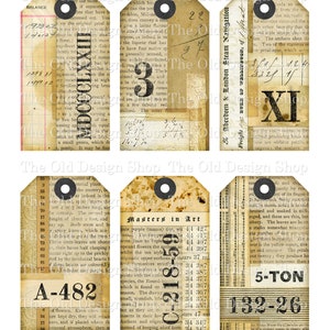 Number Tags Taped Collaged Printable Shabby Vintage Style Digital Collage Sheet JPG Format Individual PNG Files Included image 3